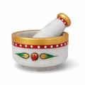 White Marble Hand Painted Mortar and Pestle Set | Handcrafted Stone Okhli | 4x3 inch