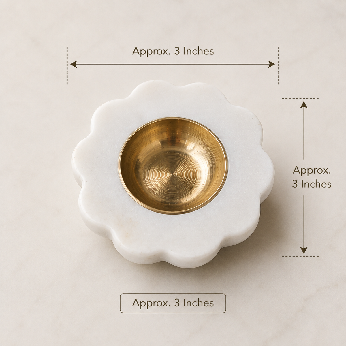 White Marble Brass Diya Set of 2 | 3 Inch Floral Decorative Diyas for Pooja, Home Decor & Gifting