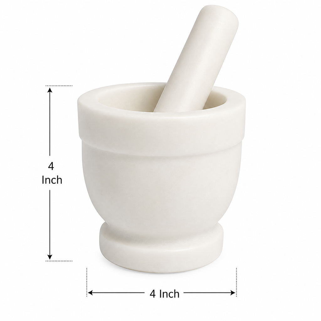 White Marble Mortar and Pestle Set | Handcrafted Stone Okhli | 4x4 inch