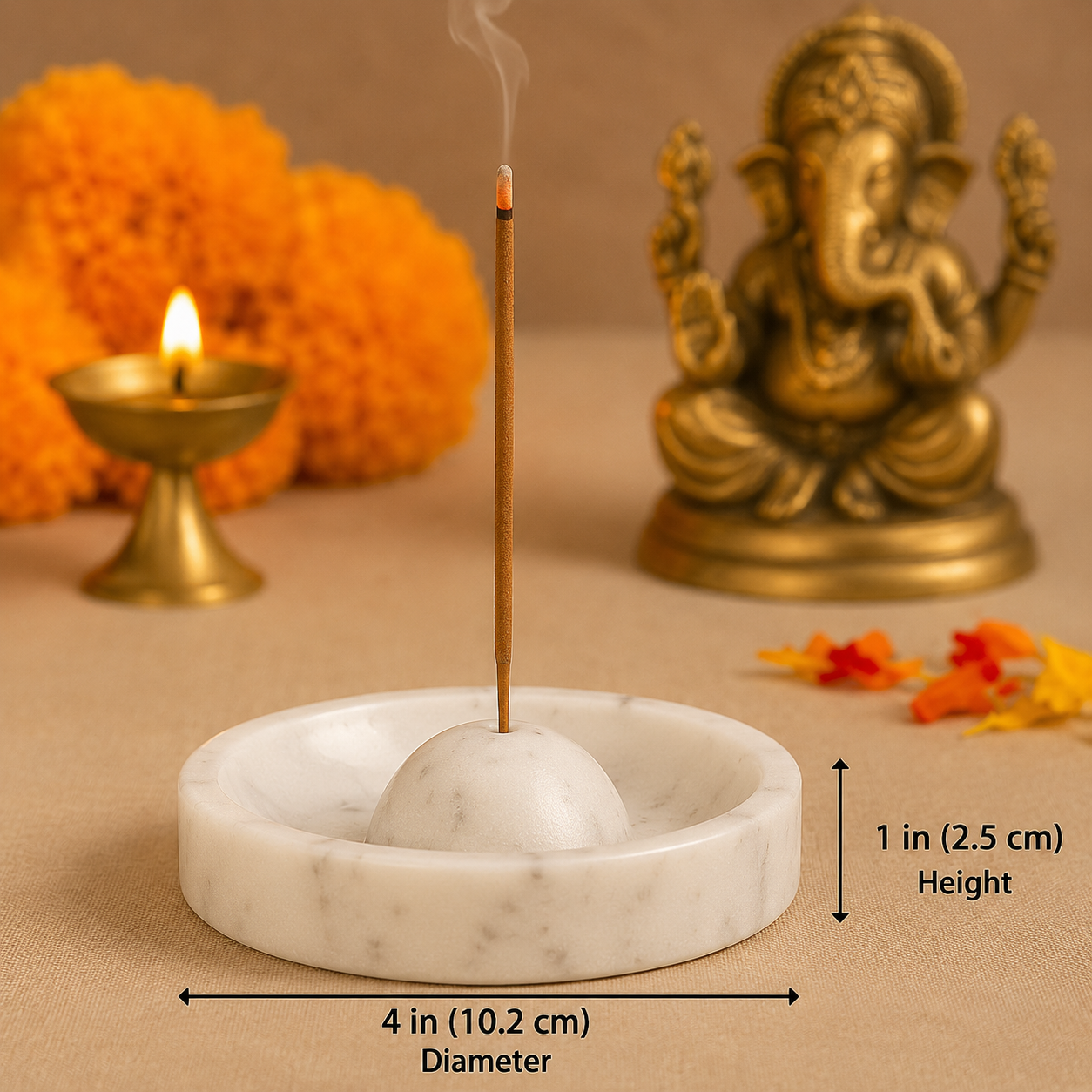 White Marble Incense Stick Holder | Agarbatti Stand | Holds 3 Sticks | 4 inch