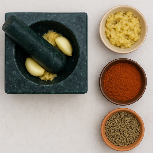 Green Marble Square Mortar and Pestle Set | Handcrafted Stone Okhli | 4x3 inch