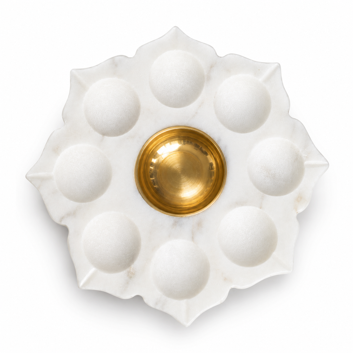 White Marble Brass Diya Holder – 6 Inch | Handcrafted Pooja Décor