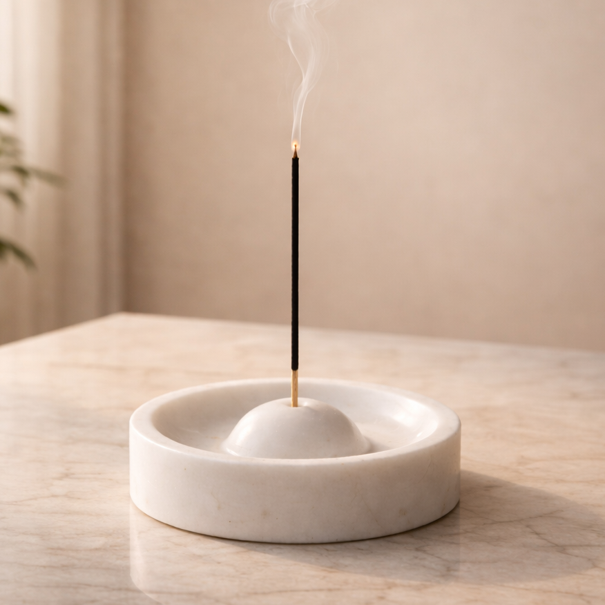 White Marble Incense Stick Holder | Agarbatti Stand | Holds 3 Sticks | 4 inch