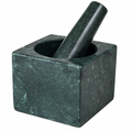 Green Marble Square Mortar and Pestle Set | Handcrafted Stone Okhli | 4x3 inch